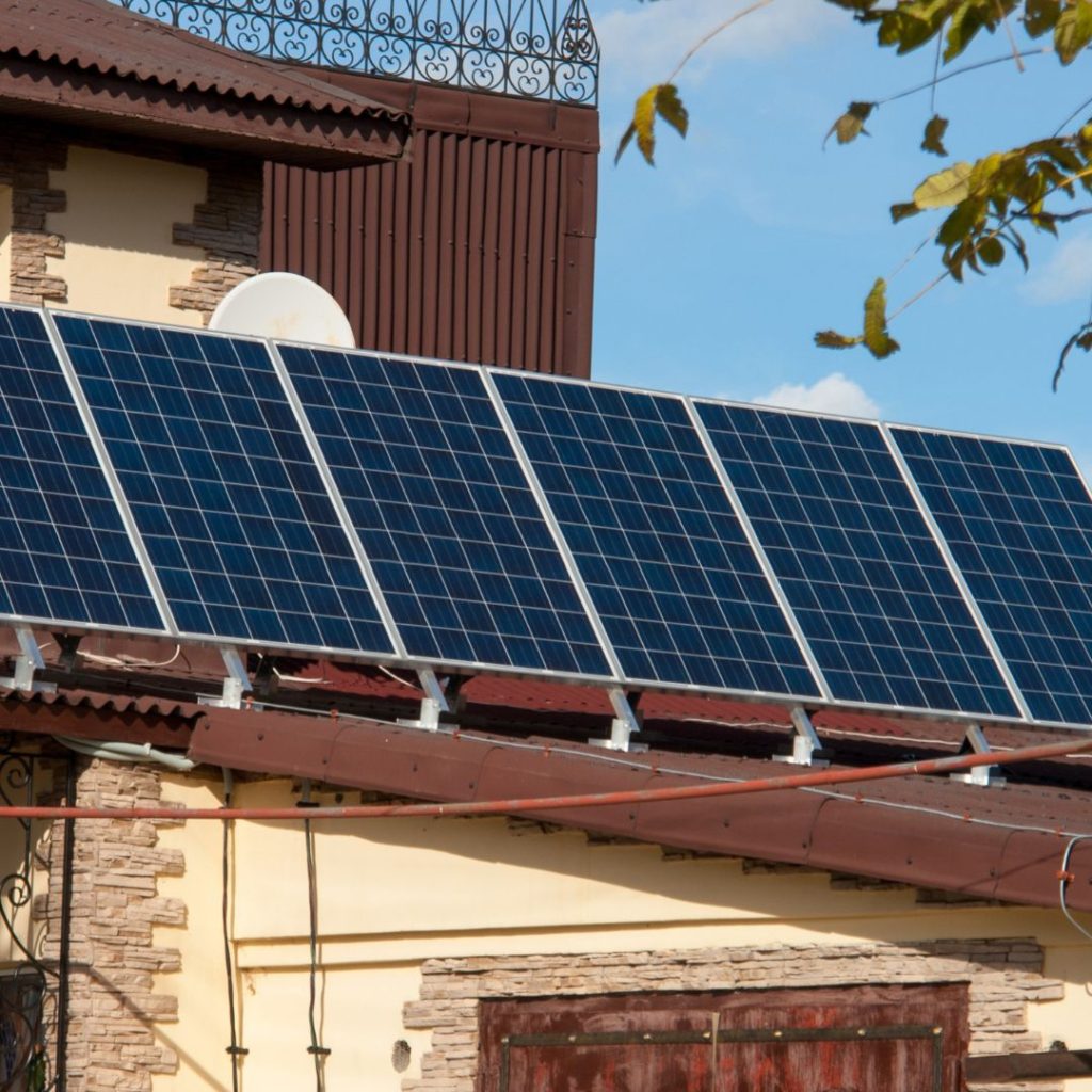Solar panels below a roof