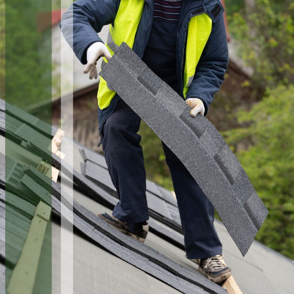 roofer nailing shingles